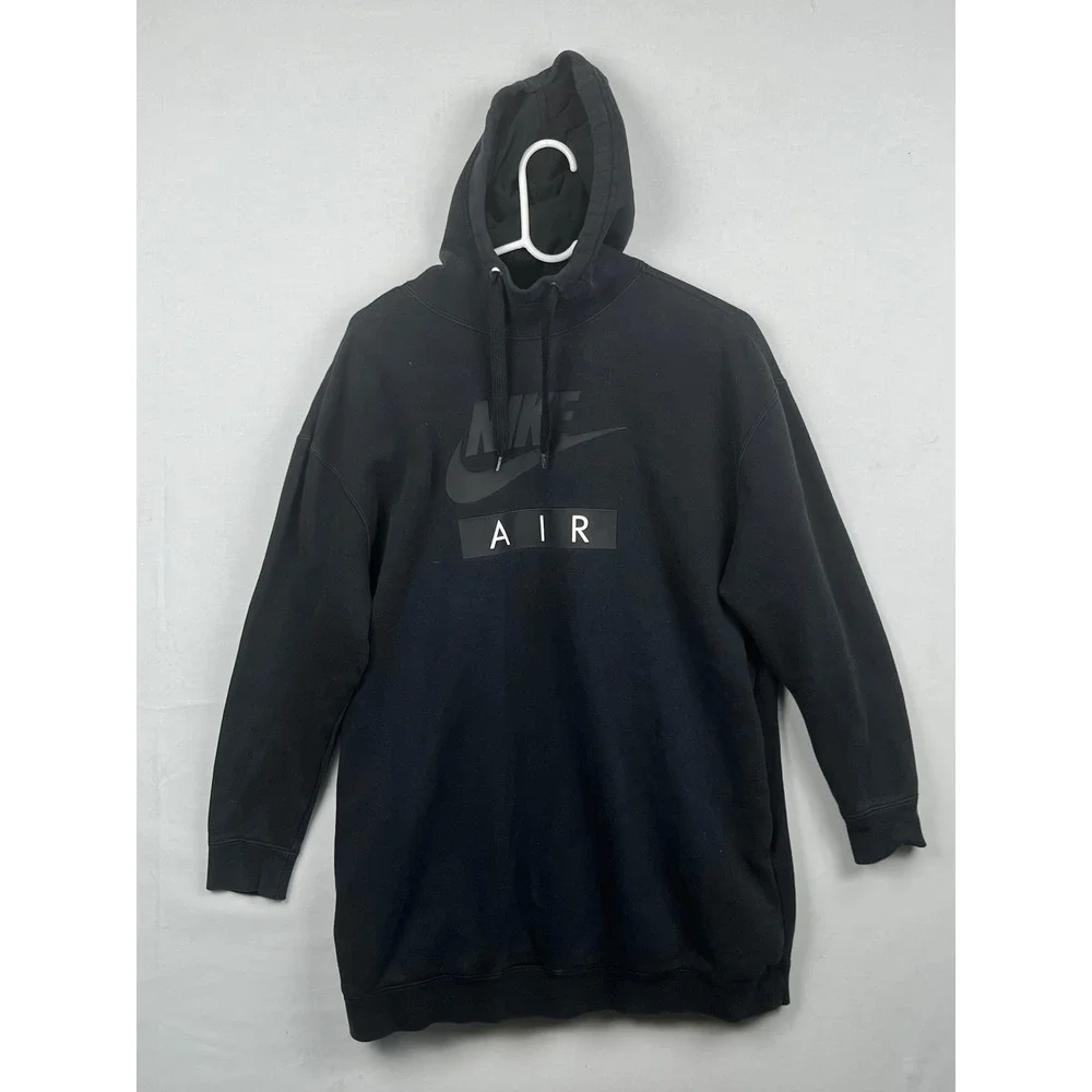 Nike Air Hoodie Womens Small Black Longline Graphic Fleece Pullover Sweatshirt